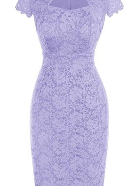 Grace Karin Women’s Lavender Lace Midi Dress Size L NWT Short Sleeve Cocktail
